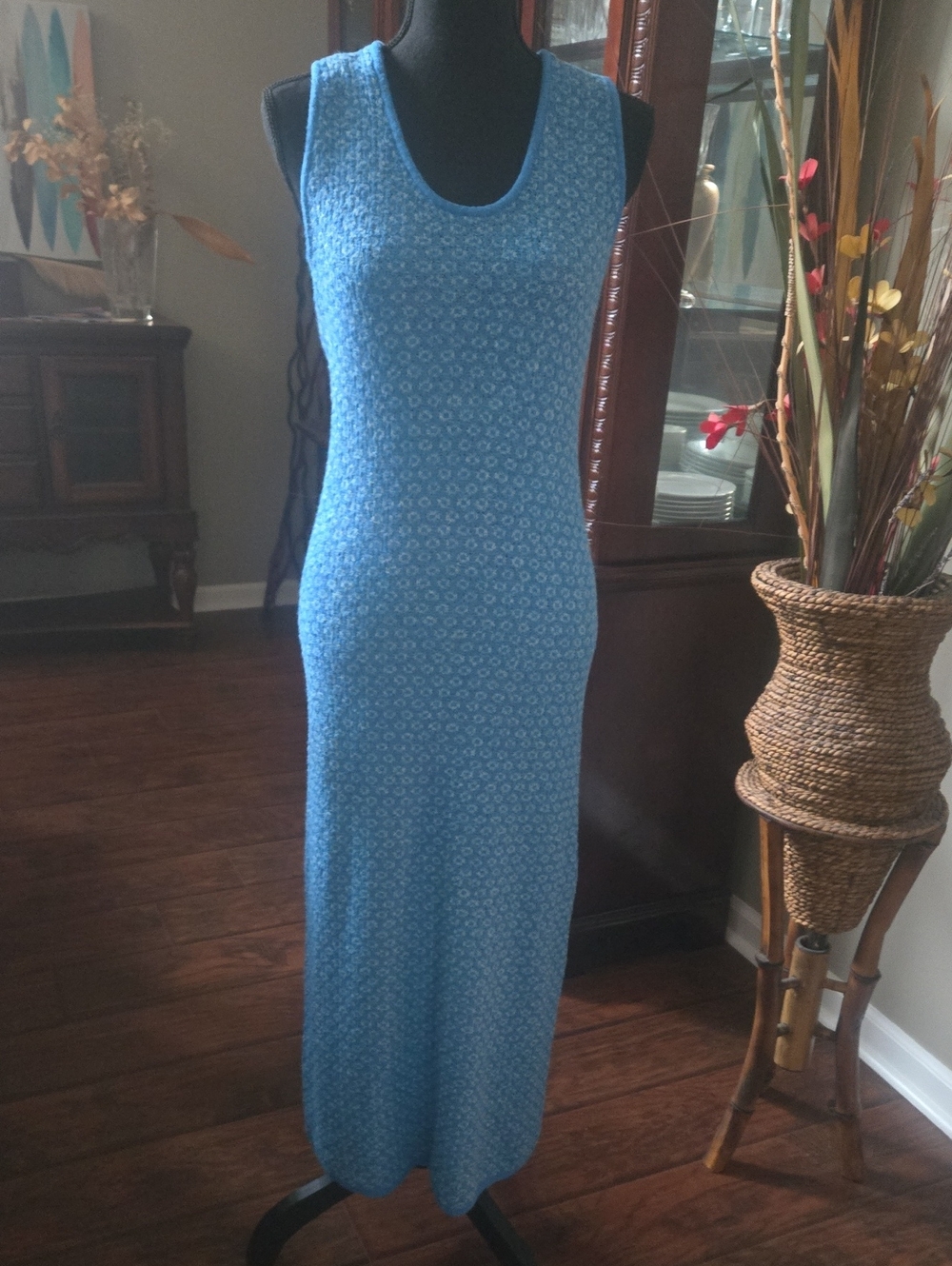 Free People Blue Sleeveless Maxi Dress with Subtle Print
